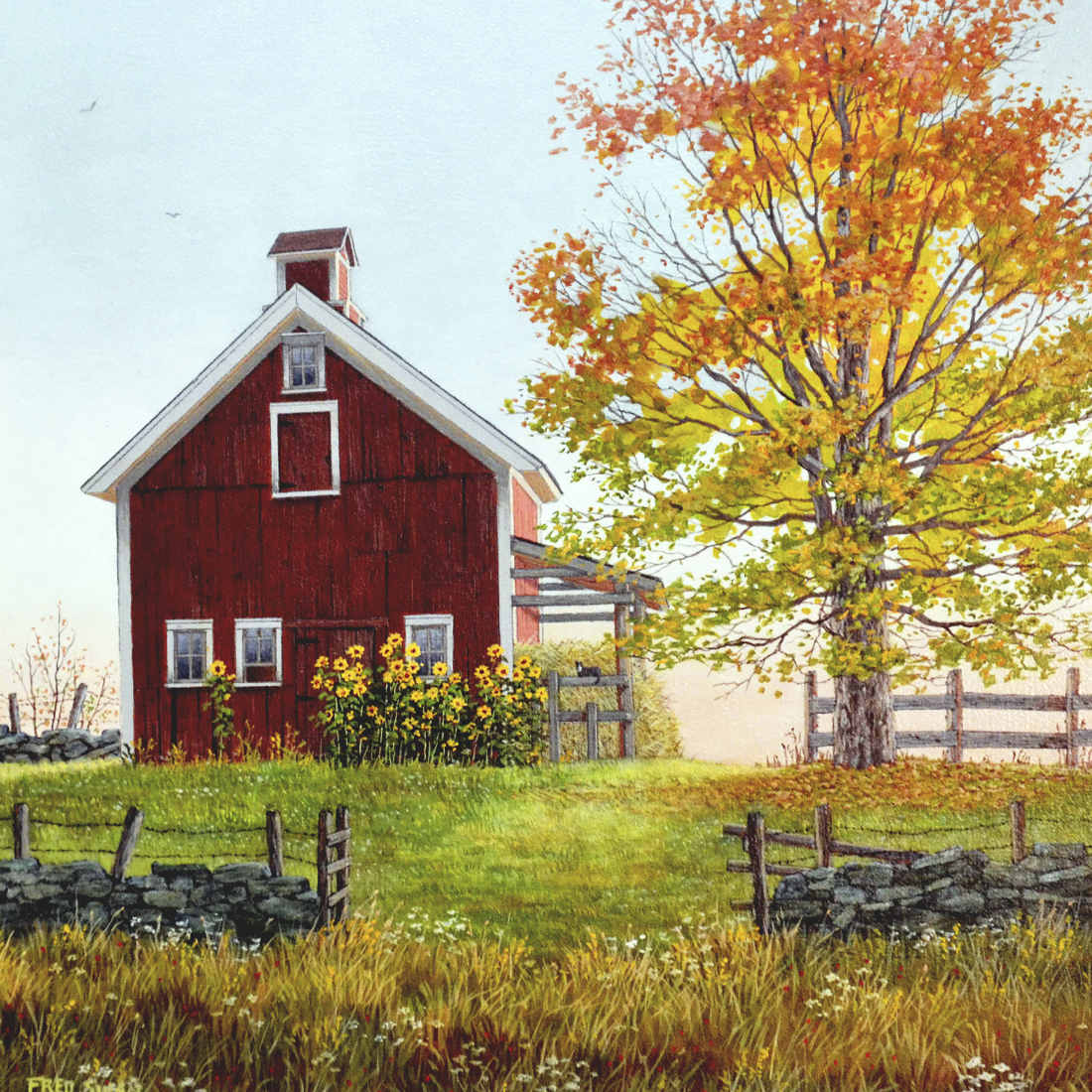 Autumn Sunflowers - American Realist Painting by Fred Swan